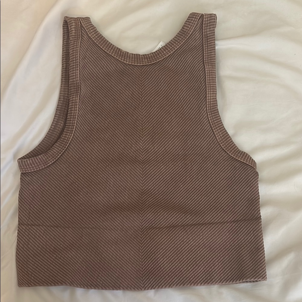 Brown Ribbed Crop Top - Picture 2 of 2